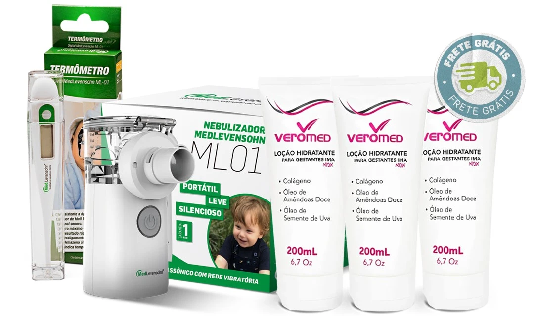 3 frascos loção para gestantes + Nebulizador + Brinde